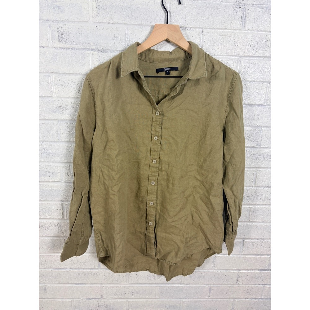 Quince 100% European Linen Long Sleeve Shirt Women L Washed Olive Button Down